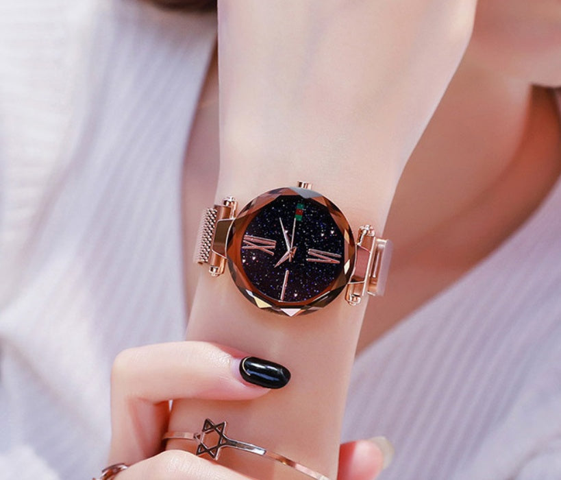 Starry Sky Women's Watch With Magnet Mesh And Diamond Quartz Watch