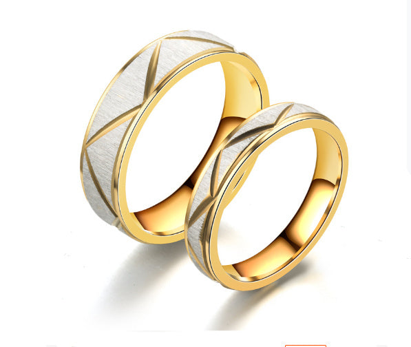 Titanium steel couple ring 24K gold stainless steel ring
