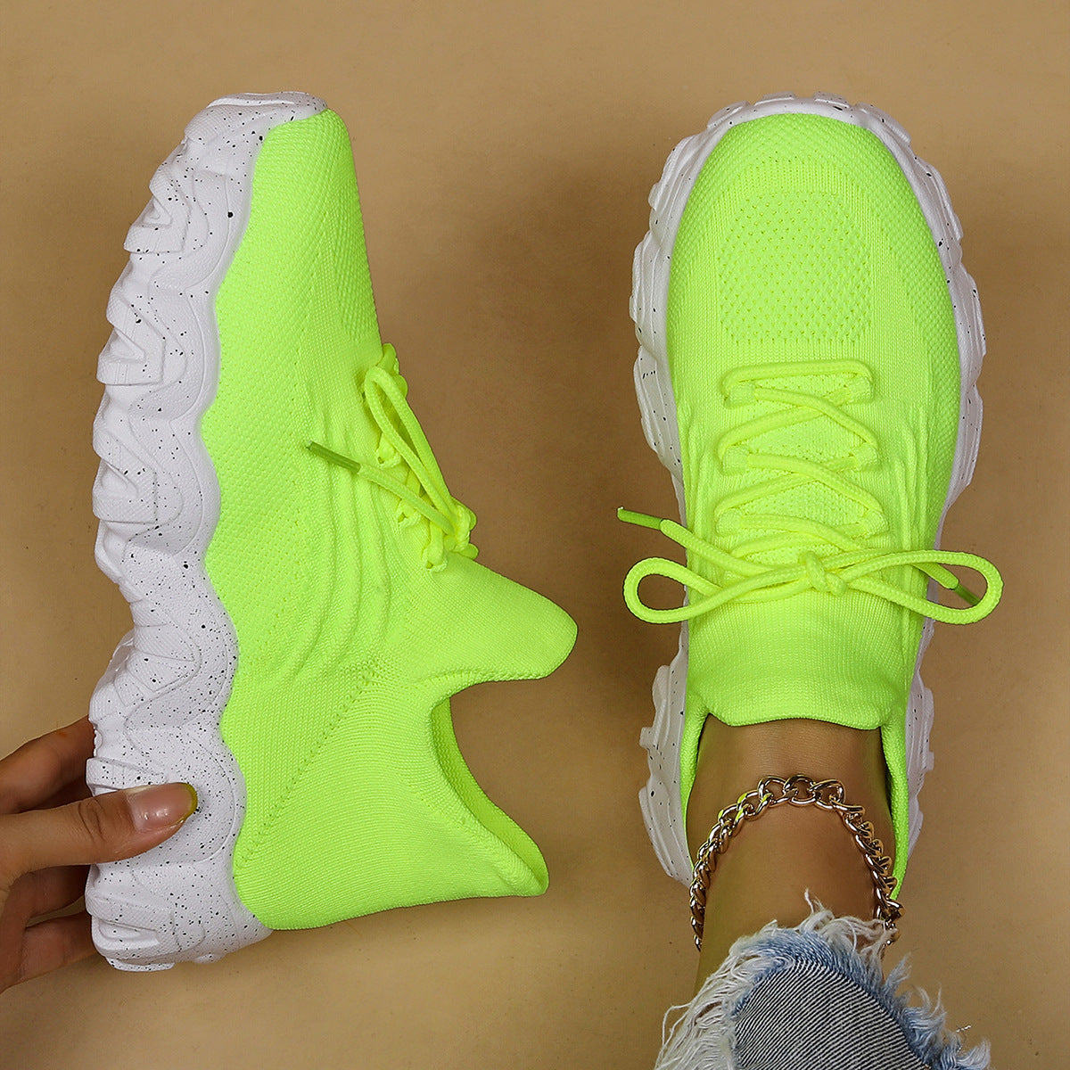 Plus Size Women's Sports Shoes Breathable Fly-knit Socks Shoes