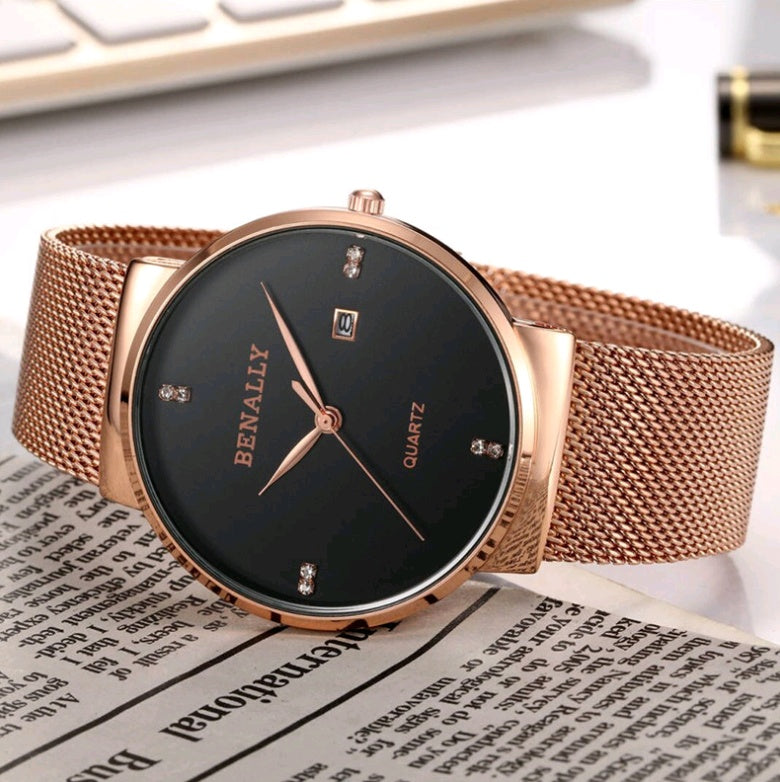 Ultra-thin diamond scale simple business men's sports quartz mesh with waterproof watch