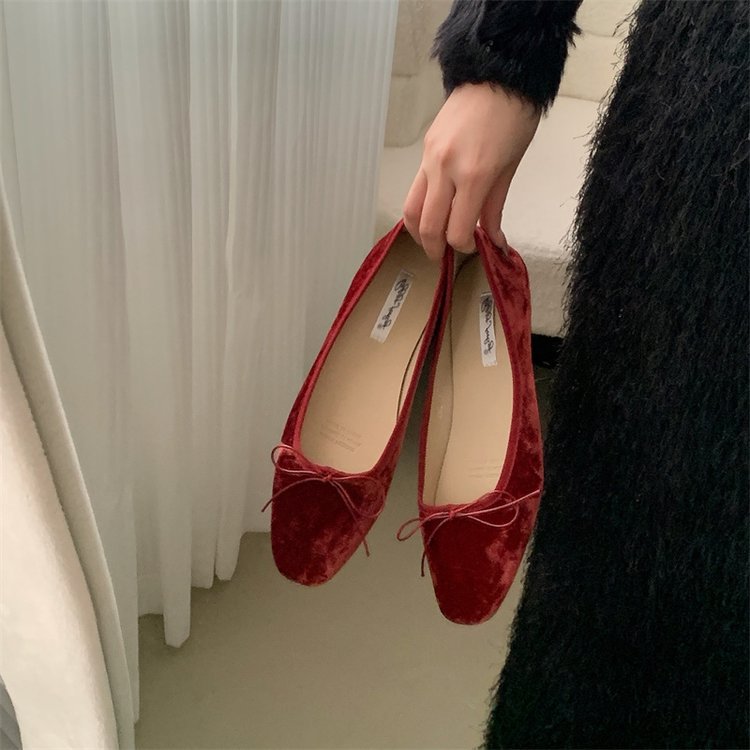 Women's Bow Solid Color French Flat Low-cut Shoes