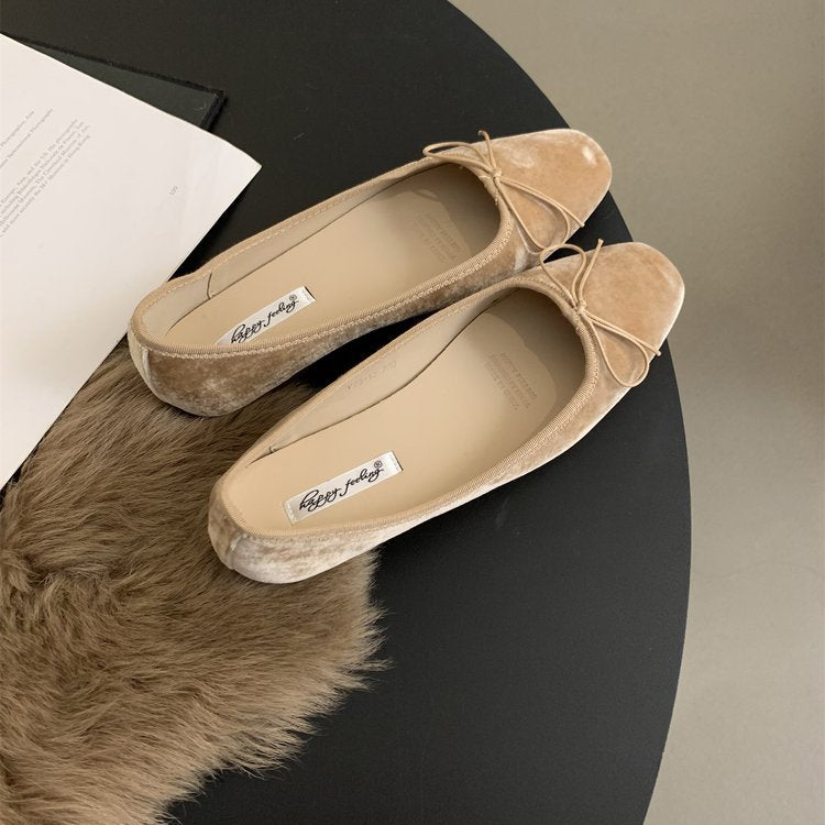Women's Bow Solid Color French Flat Low-cut Shoes
