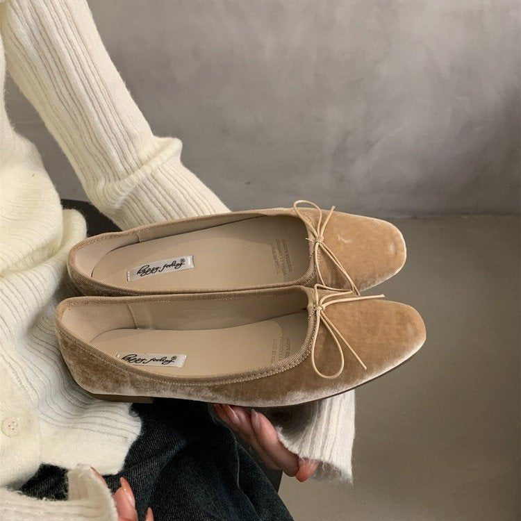 Women's Bow Solid Color French Flat Low-cut Shoes