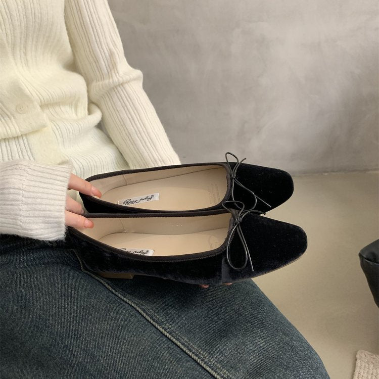 Women's Bow Solid Color French Flat Low-cut Shoes