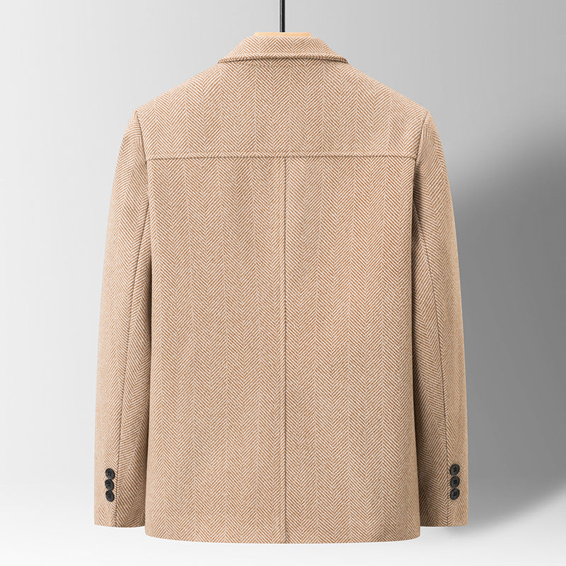 Middle-aged Men Slim Lapel Woolen Jacket Three-dimensional