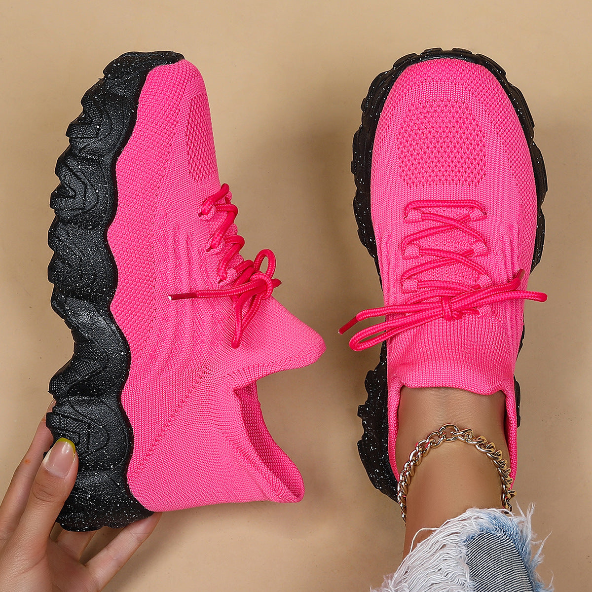 Plus Size Women's Sports Shoes Breathable Fly-knit Socks Shoes