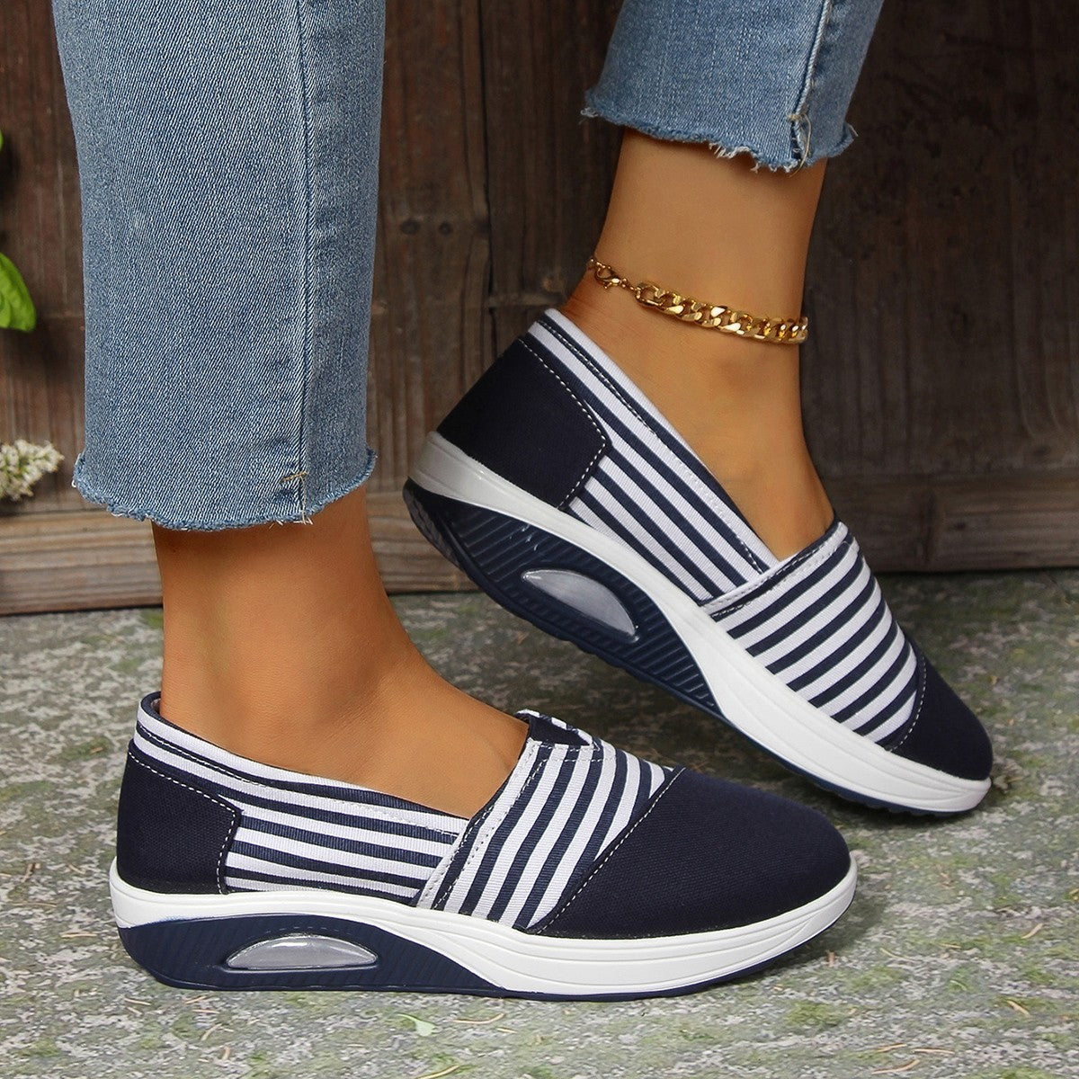 Striped Canvas Casual Round Head Comfortable Lightweight Women's Shoes