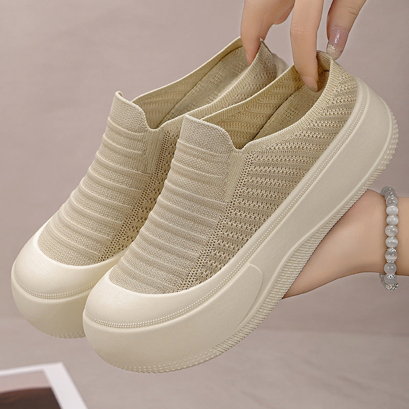 Outer Wear Closed-toe Slippers Solid Color Low Cut Elevator Shoes