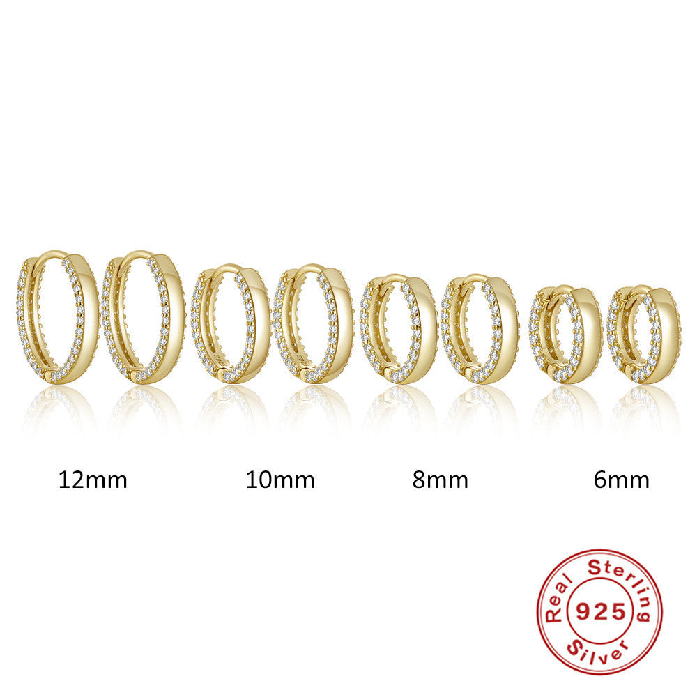 S925 Sterling Silver Classic Double Row Diamond Ear Ring