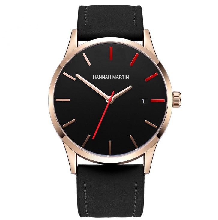 Amazon wish cross-border authorized men's watch IP plating large dial matte belt calendar new wrist watch