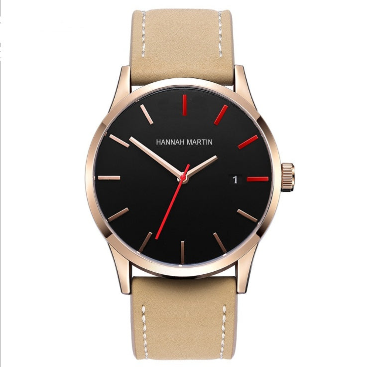 Amazon wish cross-border authorized men's watch IP plating large dial matte belt calendar new wrist watch