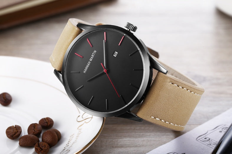 Amazon wish cross-border authorized men's watch IP plating large dial matte belt calendar new wrist watch