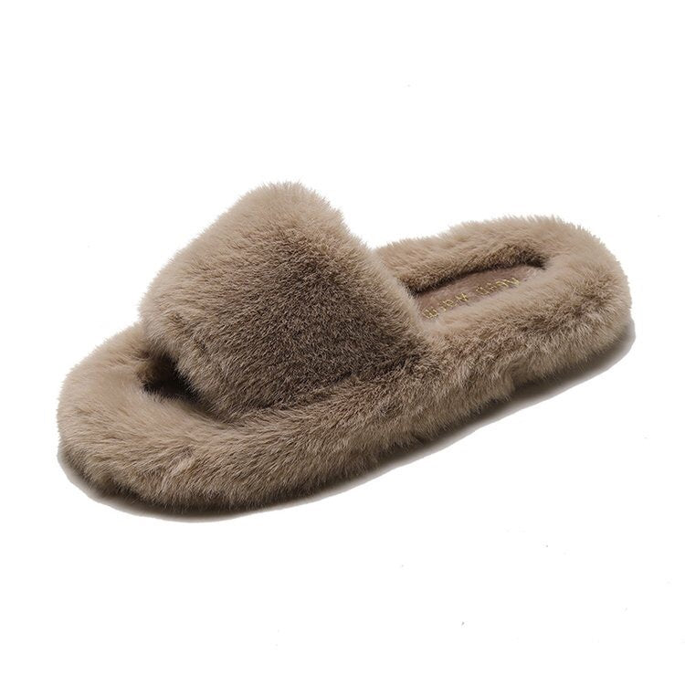 Suede shoes ladies round head flat wool slippers