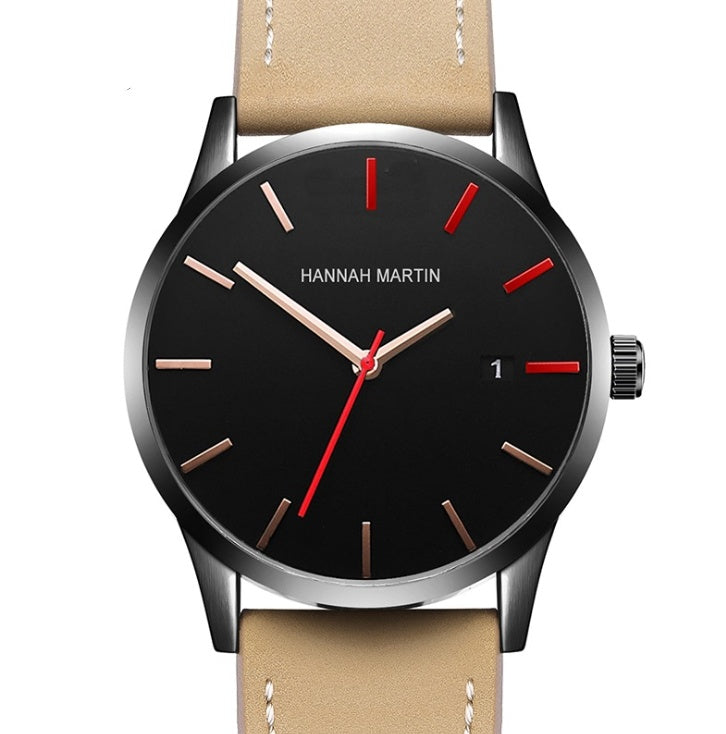 Amazon wish cross-border authorized men's watch IP plating large dial matte belt calendar new wrist watch