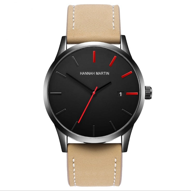 Amazon wish cross-border authorized men's watch IP plating large dial matte belt calendar new wrist watch