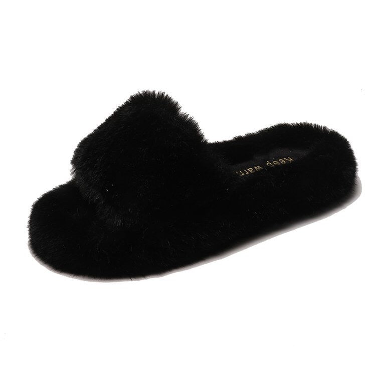 Suede shoes ladies round head flat wool slippers