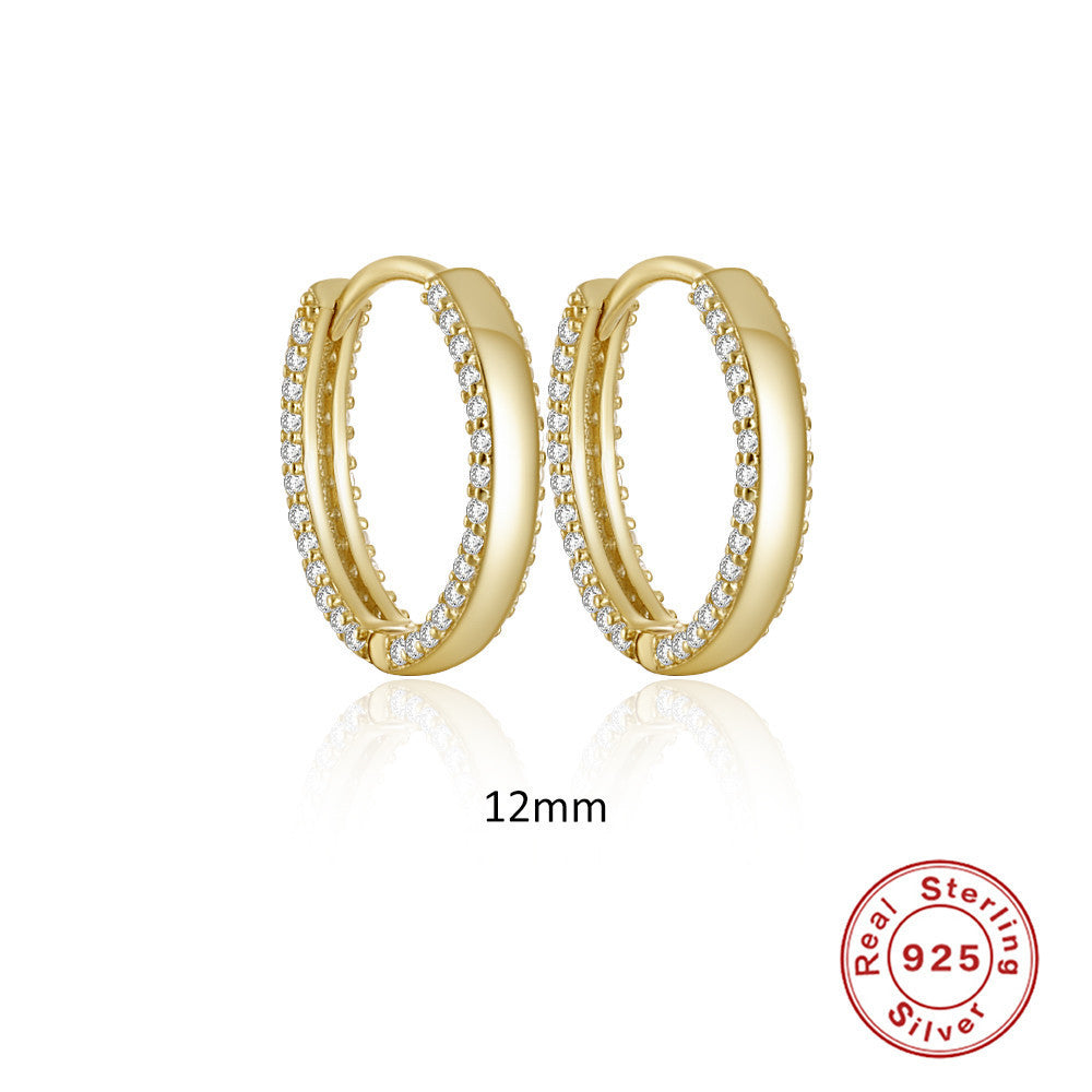 S925 Sterling Silver Classic Double Row Diamond Ear Ring