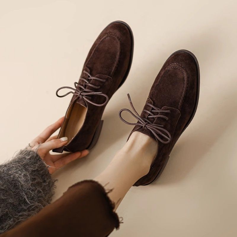 Retro Loafers Lace-up Deep Mouth Pumps Women