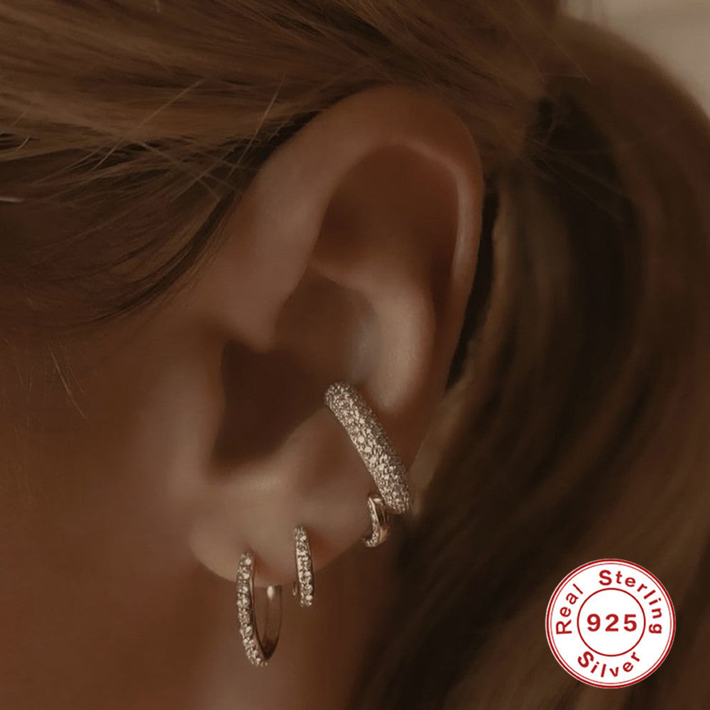 S925 Sterling Silver Classic Double Row Diamond Ear Ring
