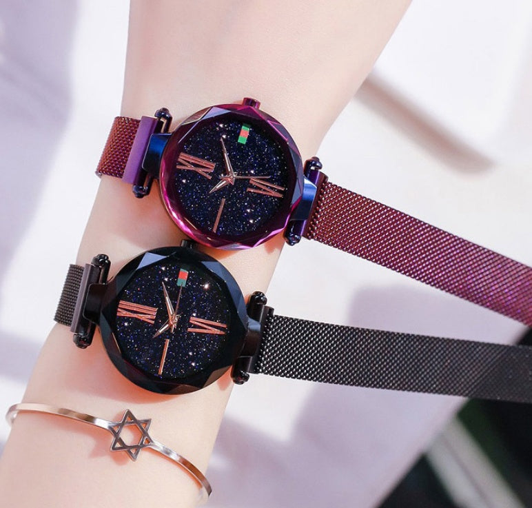 Starry Sky Women's Watch With Magnet Mesh And Diamond Quartz Watch