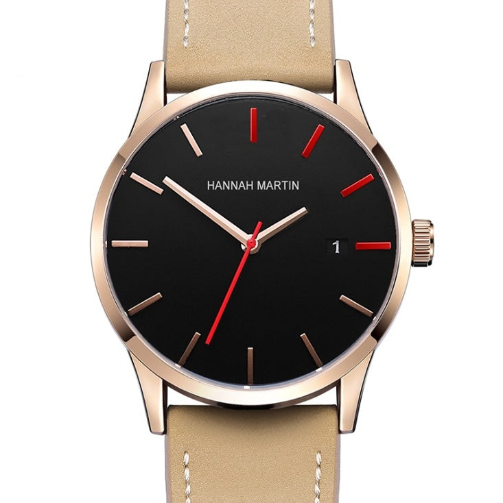 Amazon wish cross-border authorized men's watch IP plating large dial matte belt calendar new wrist watch