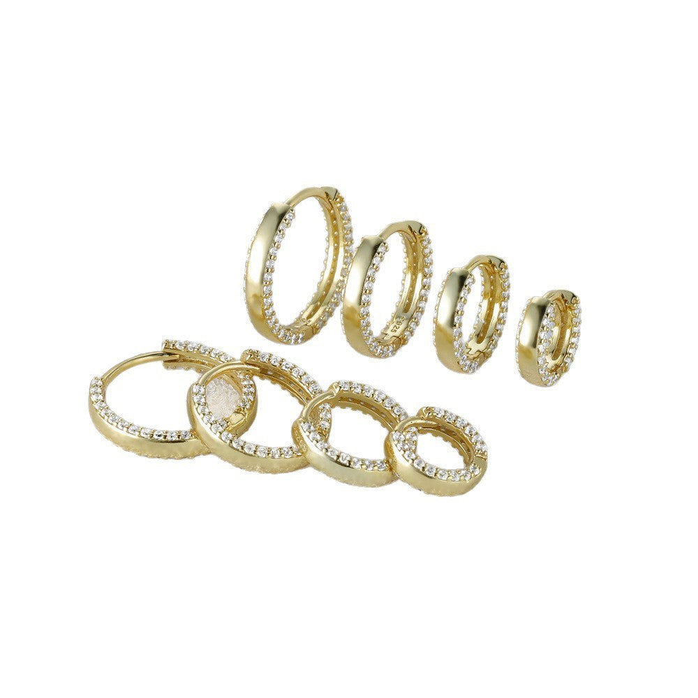 S925 Sterling Silver Classic Double Row Diamond Ear Ring