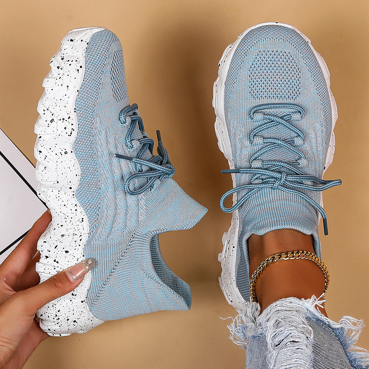 Plus Size Women's Sports Shoes Breathable Fly-knit Socks Shoes