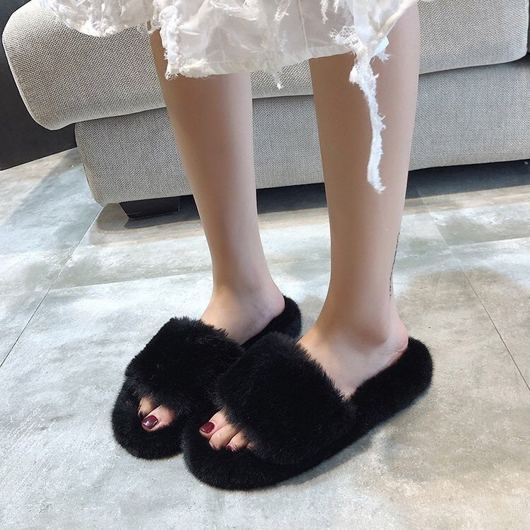 Suede shoes ladies round head flat wool slippers