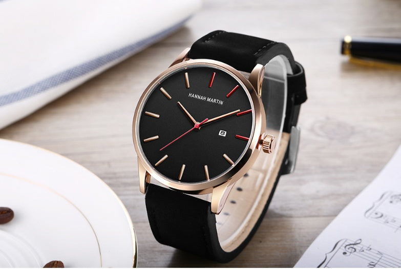 Amazon wish cross-border authorized men's watch IP plating large dial matte belt calendar new wrist watch