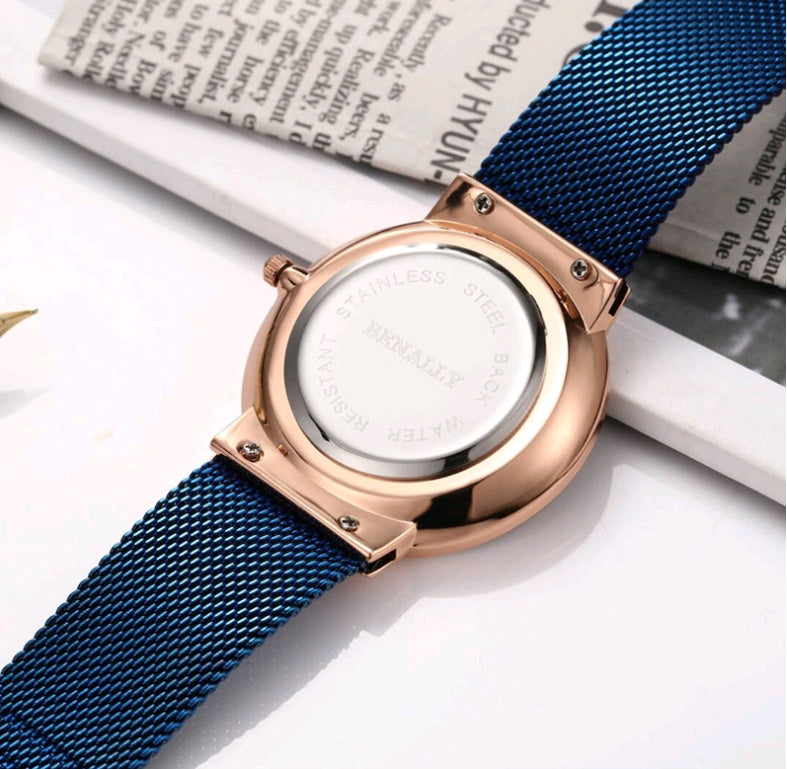 Ultra-thin diamond scale simple business men's sports quartz mesh with waterproof watch