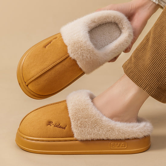 New Winter Cosy Warm Couple Style Concise Fluffy Slippers Women Men Non-slip Soft Slides Indoor Mule Ladies&