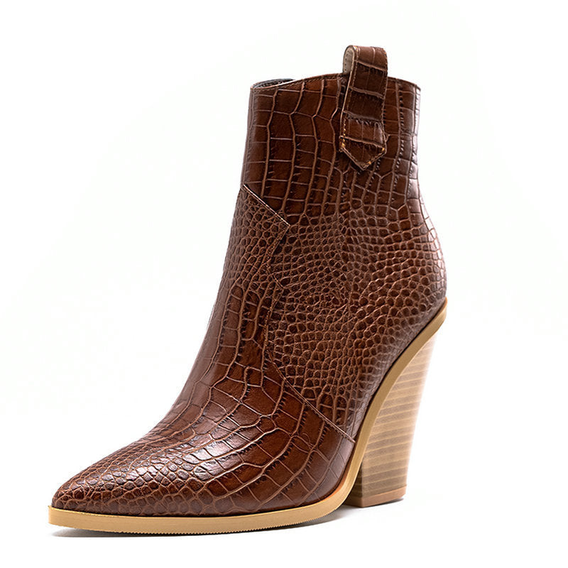Ladies Fashion Catwalk Snake-print Stone-print Boots Cotton Shoes
