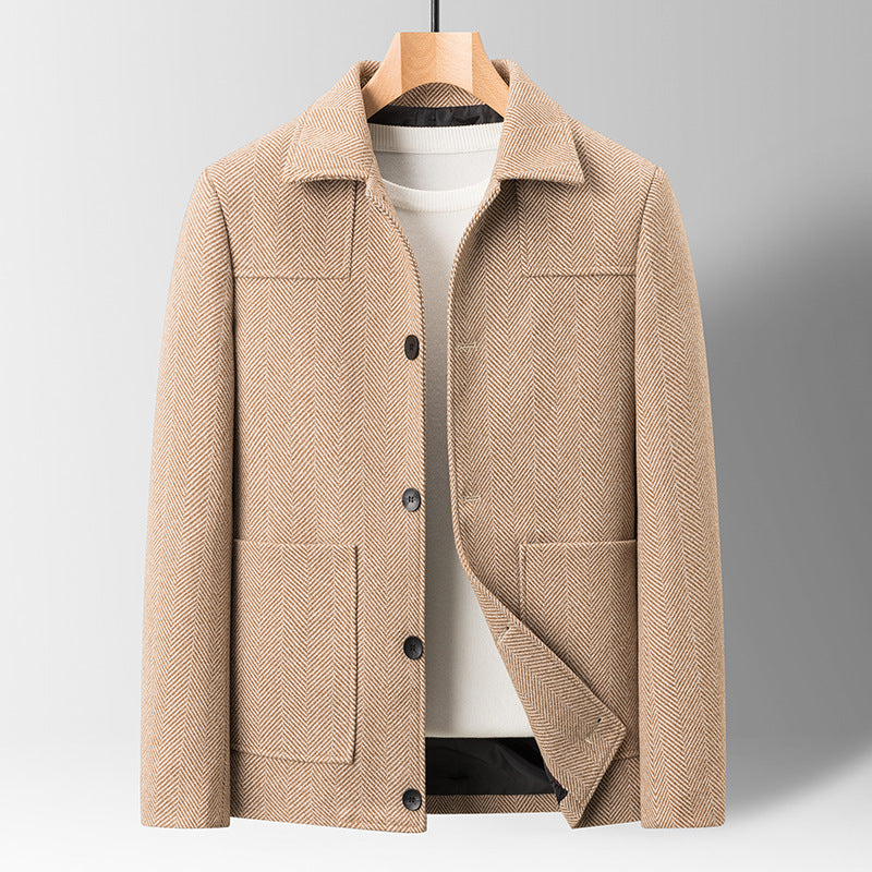 Middle-aged Men Slim Lapel Woolen Jacket Three-dimensional