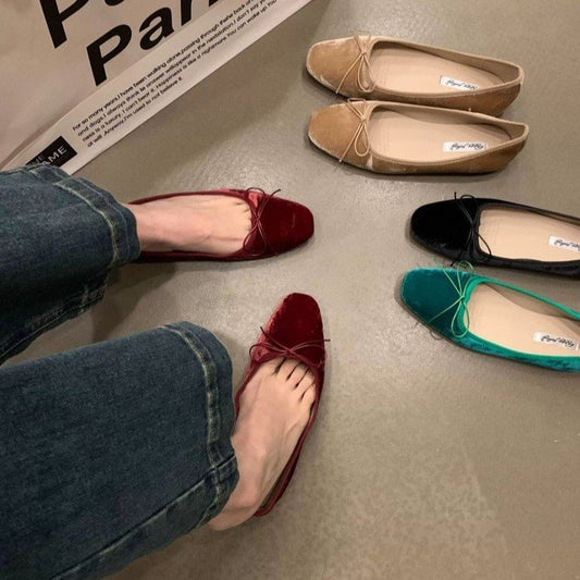 Women's Bow Solid Color French Flat Low-cut Shoes