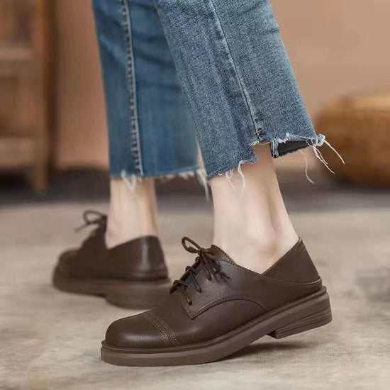 Slimming Low Heel British Leather Shoes Women