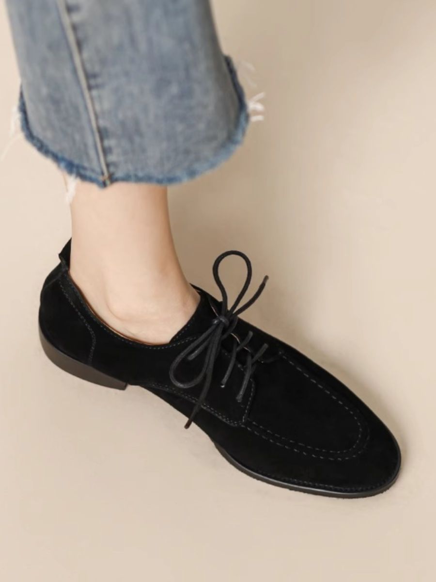 Retro Loafers Lace-up Deep Mouth Pumps Women
