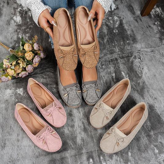 Stitching Bow Solid Color Women's Flat-heeled Shoes
