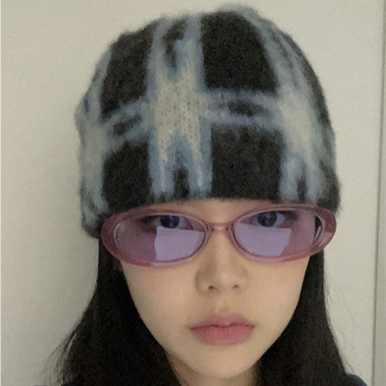 Mohair XINGX Plaid Knitted Woolen Cap