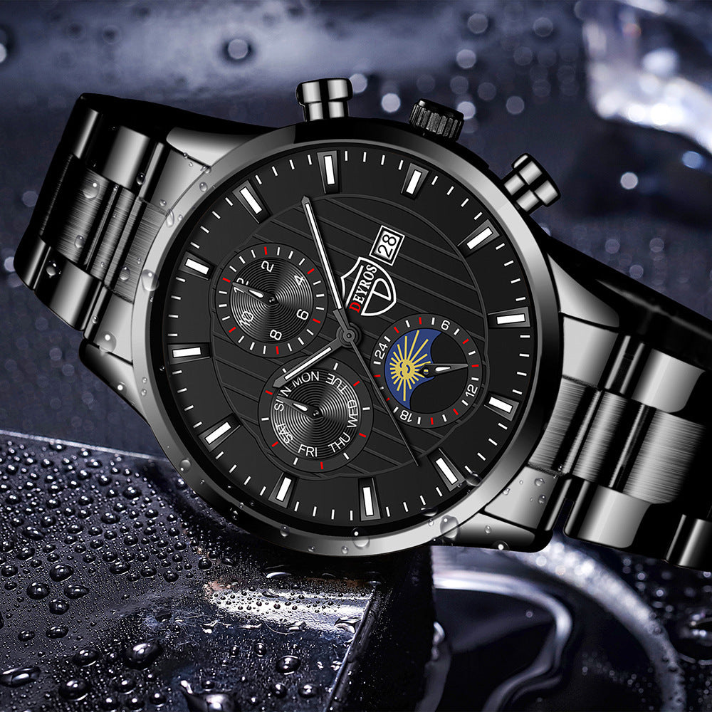 Fashion Men's Calendar Student Casual Luminous Stainless Steel Quartz Wrist Watch